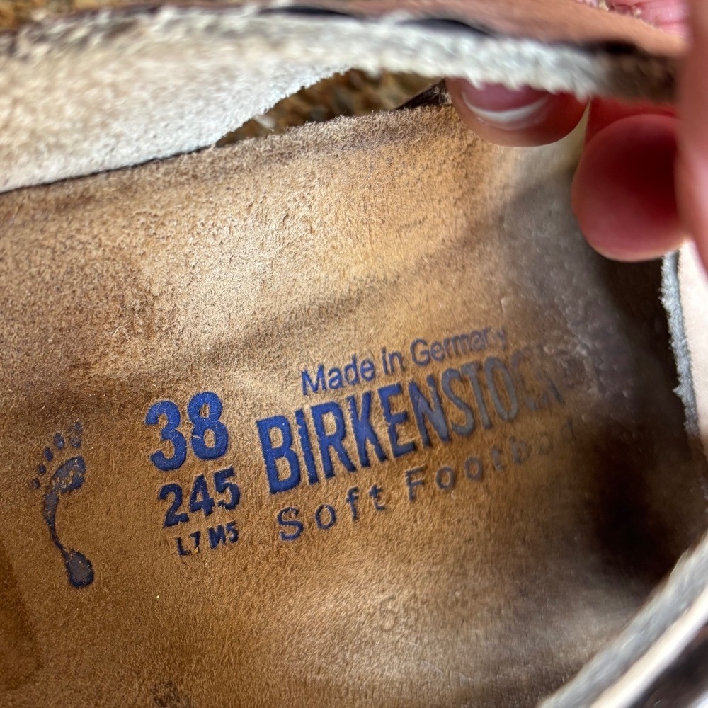 Birkenstock Pisa Taupe Suede Soft Footbed Strappy Sandals Slides Women's 7 EU 38 - Picture 9 of 10